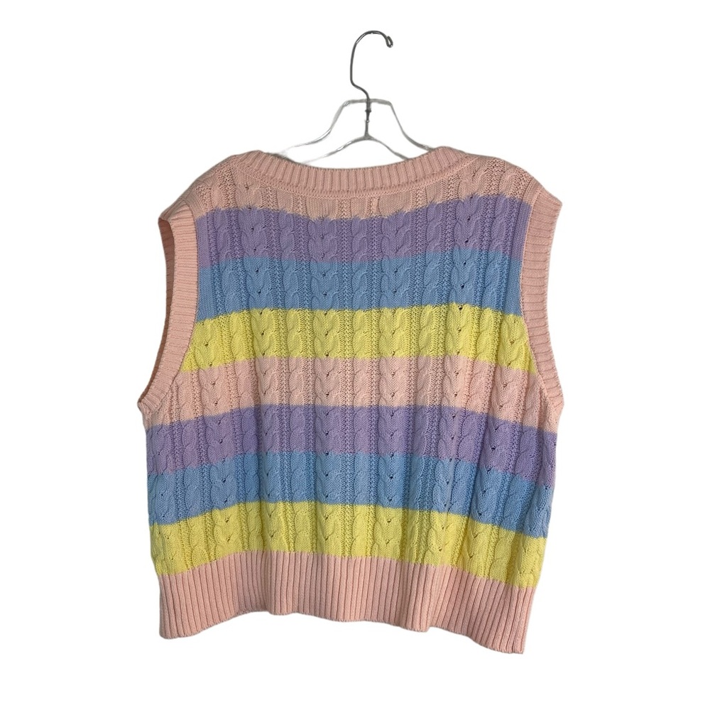 Vigoss Cableknit Sweater Vest Pastel Stripes, Size M Preppy CollegeCore - Picture 7 of 10
